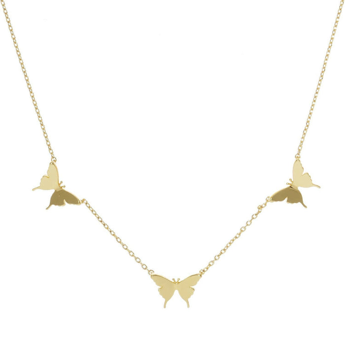 Gold 3 Pave Butterfly Charm Necklace