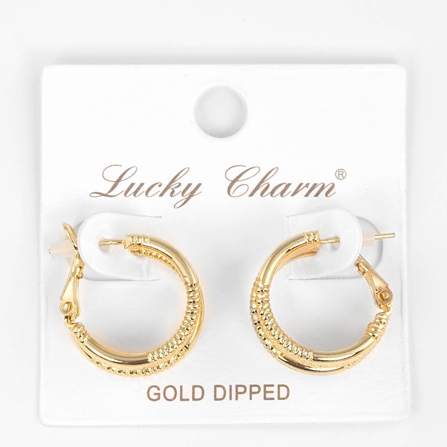 Gold Plated Textured Tubogas Hoop Earrings