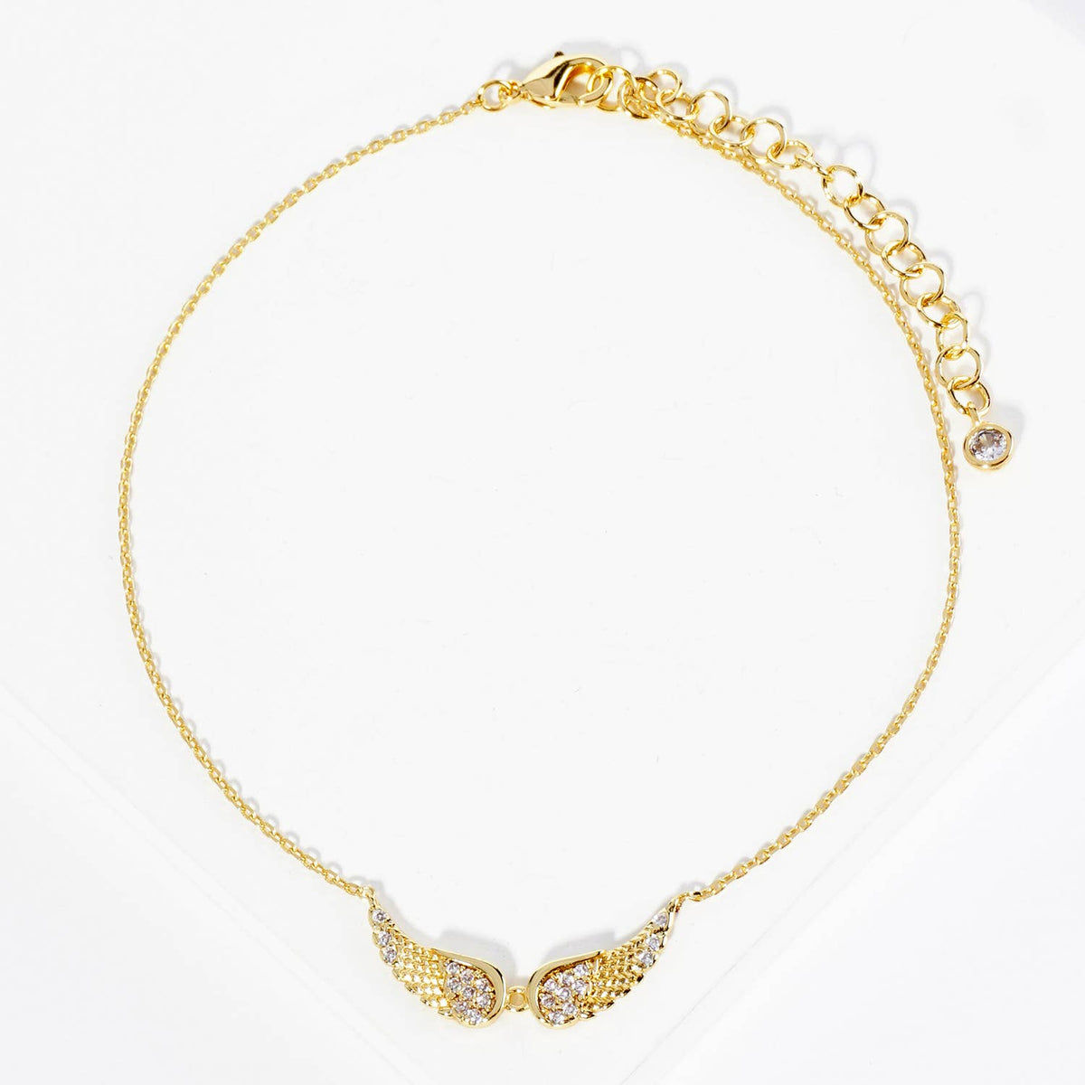 Dainty Pavé Crystal Angel Wing Anklet