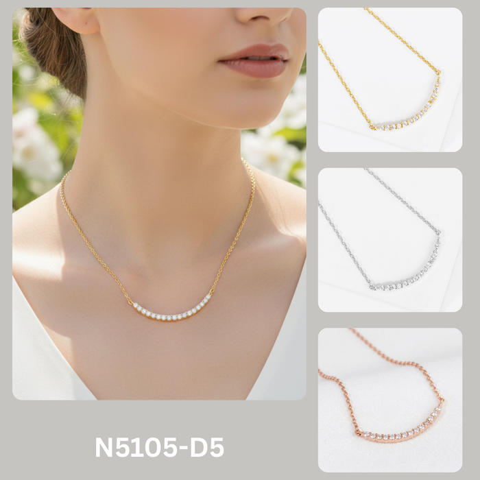 Elegant Curved CZ Bar Smile Necklace