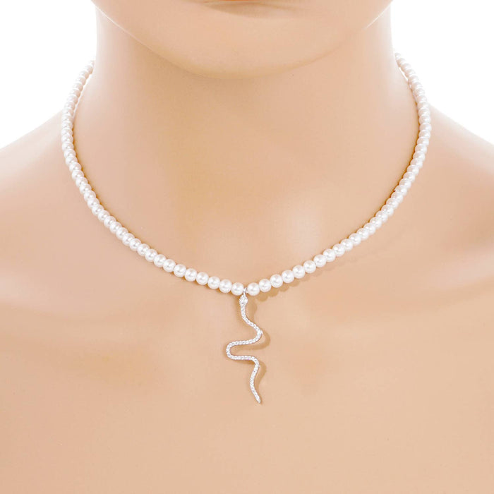 Gold Plated Pearl Snake Necklace