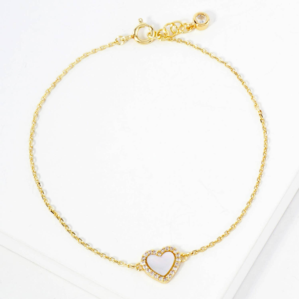 Pave-Set Cubic-Zirconia 9mm Heart Charm Chain Bracelet