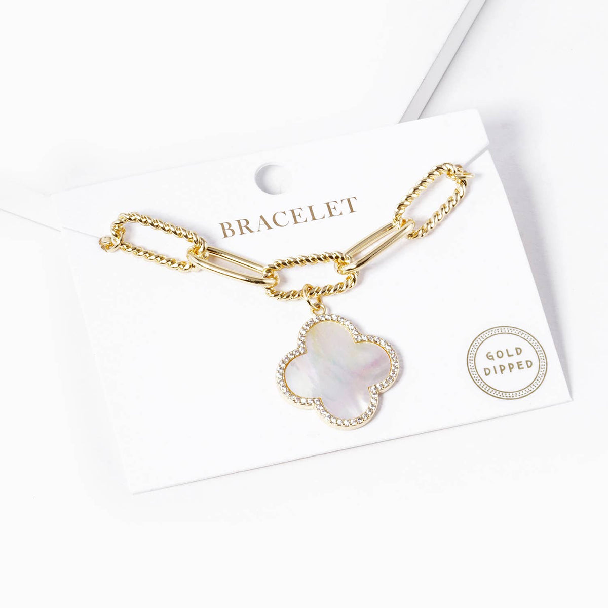 Clover Charm Paperclip Chain Bracelet