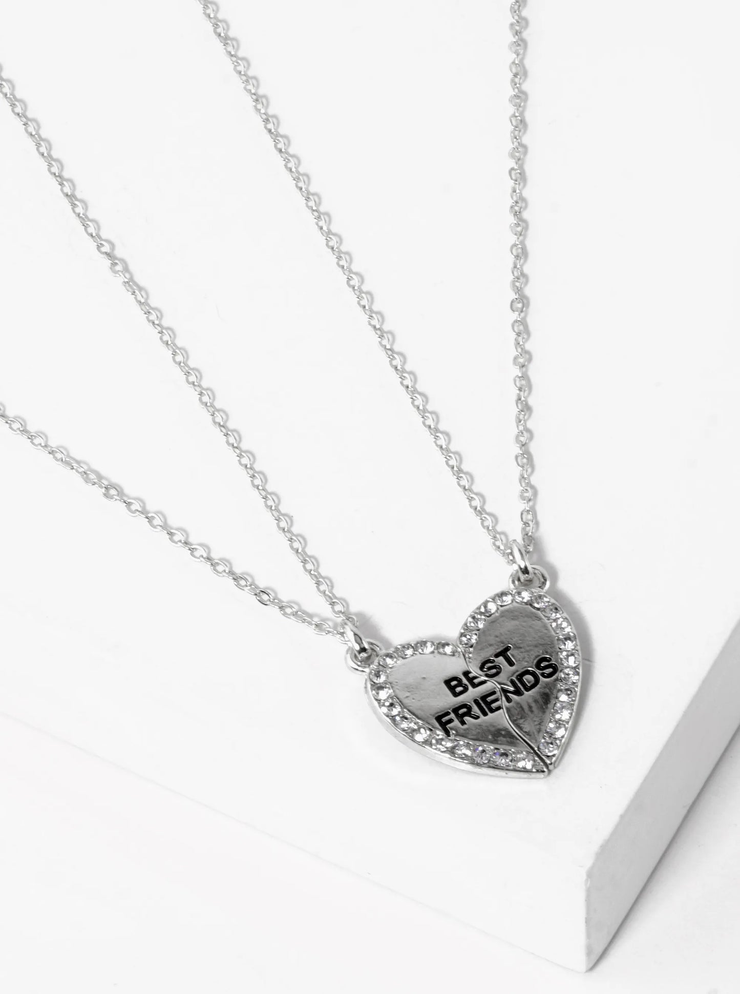 2 Pieces Set Best Friends Engraved 20mm Two Half Heart Pendant Necklaces