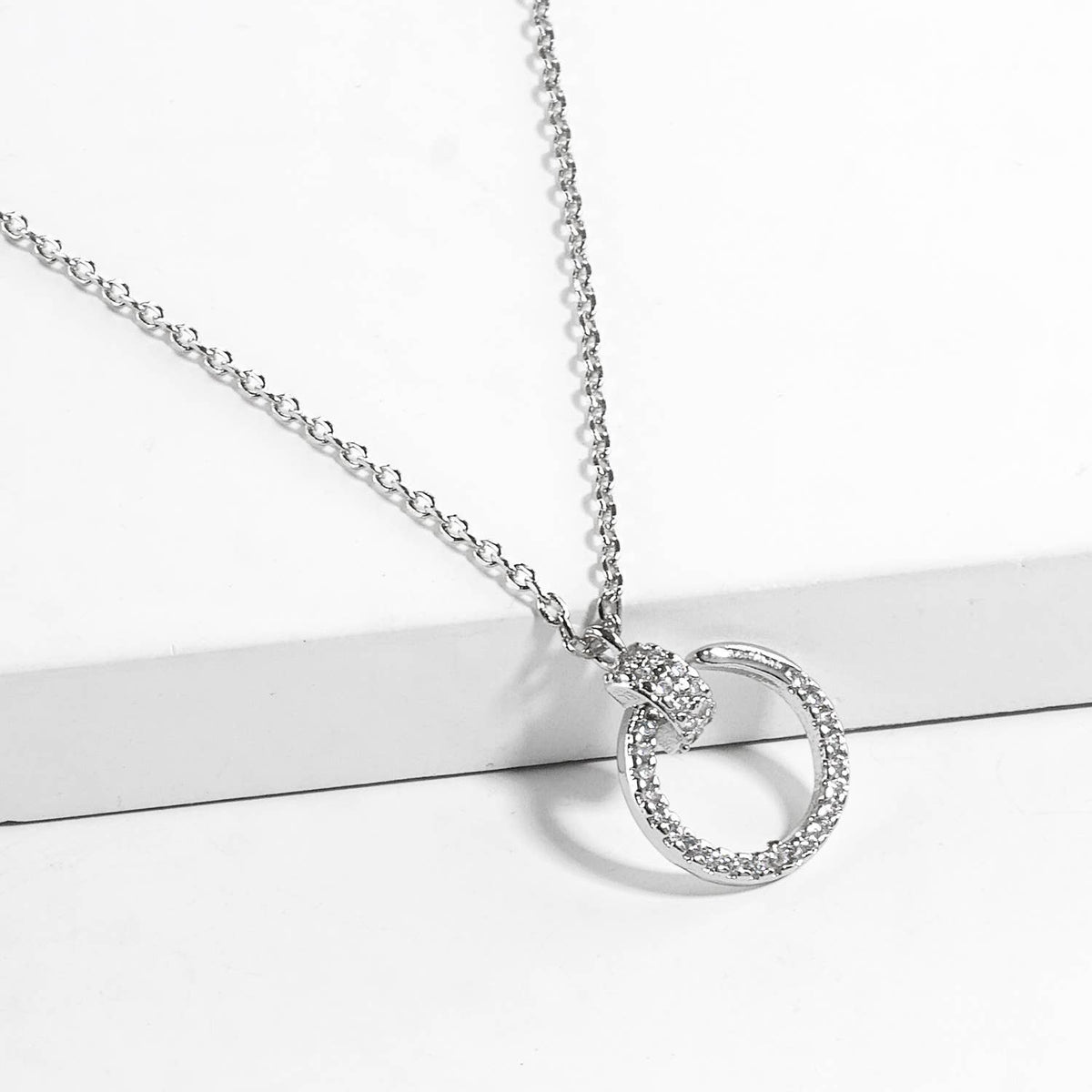 Crystal Pave Open Circle Interlocking Pendant Necklace