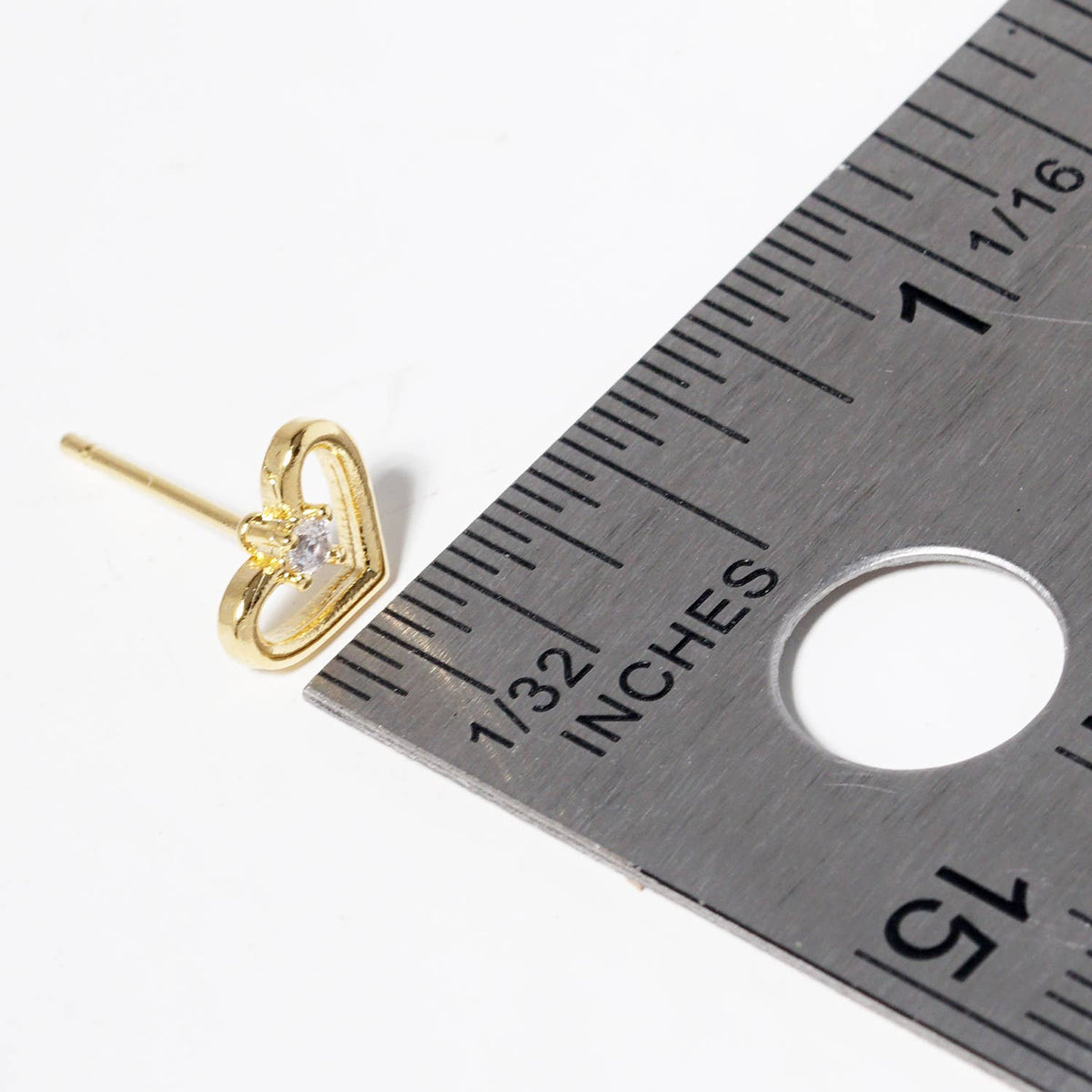 18K Gold Dipped CZ Stone Heart Post Stud Earrings