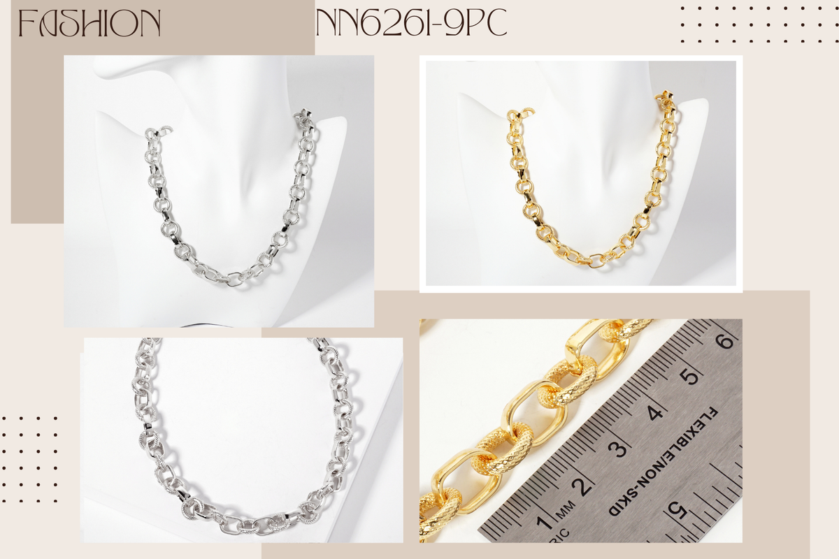 18K-Gold-Dipped 14-12mm Textured Chain Necklace