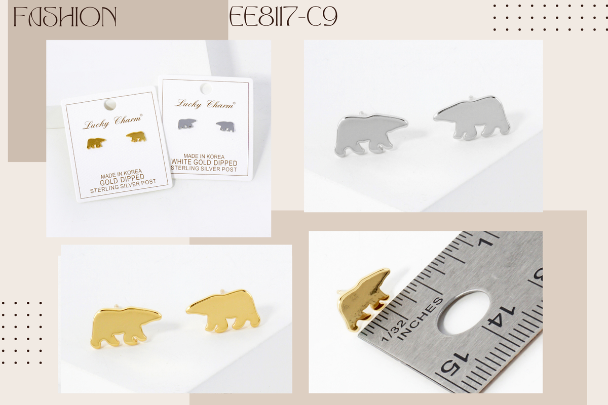 Bear 18K-Gold-Dipped Polished Brass Flat Stud Earrings