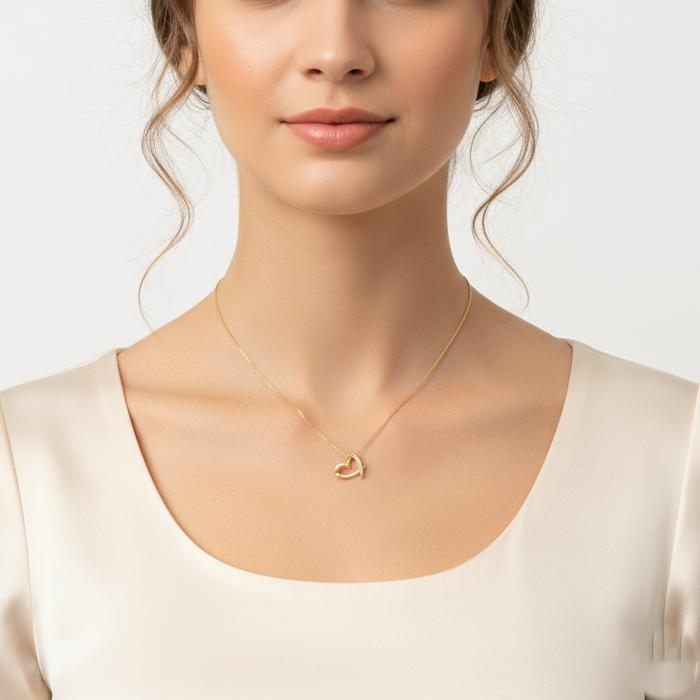 Dainty Crystal Open Heart Pendant Necklace