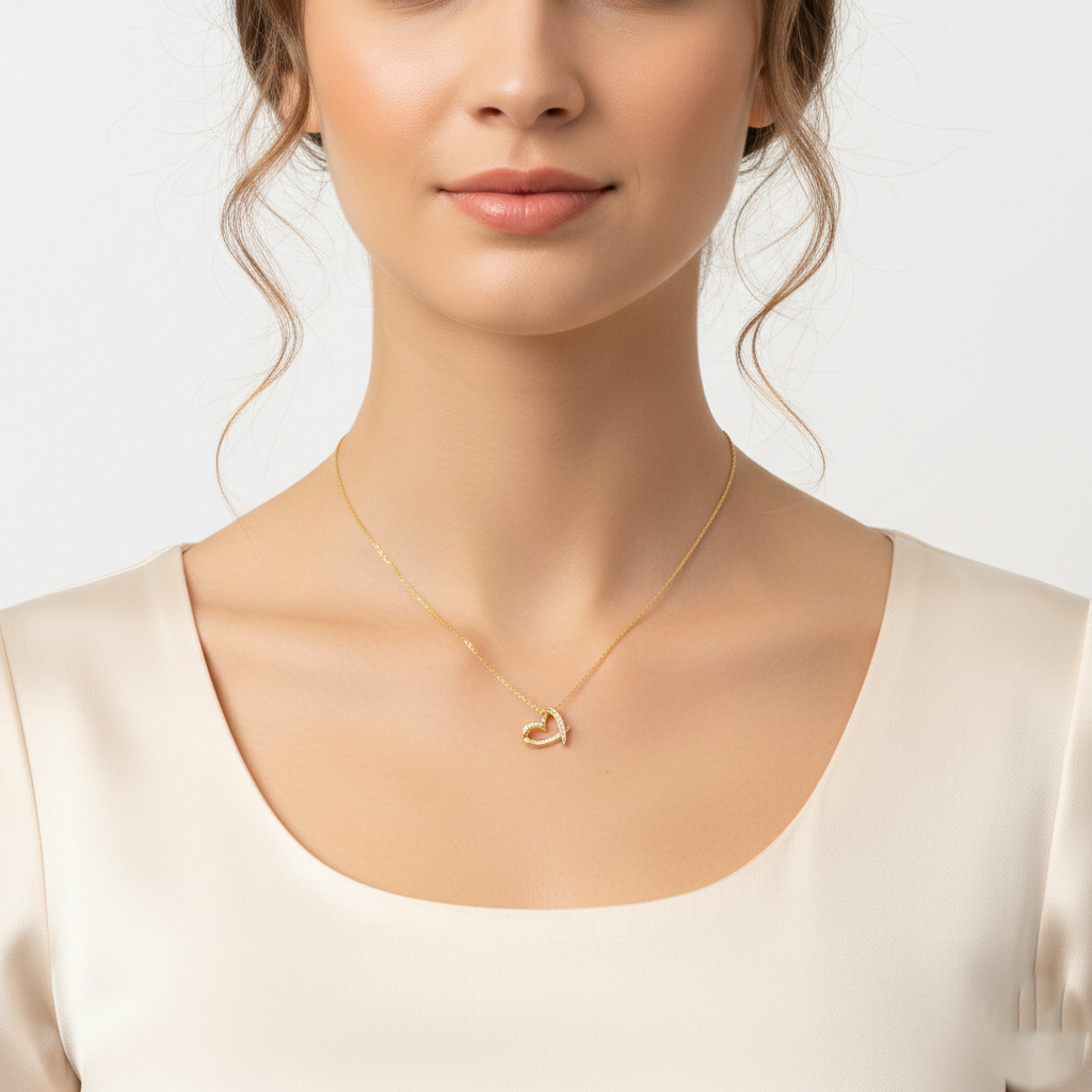 Dainty Crystal Open Heart Pendant Necklace