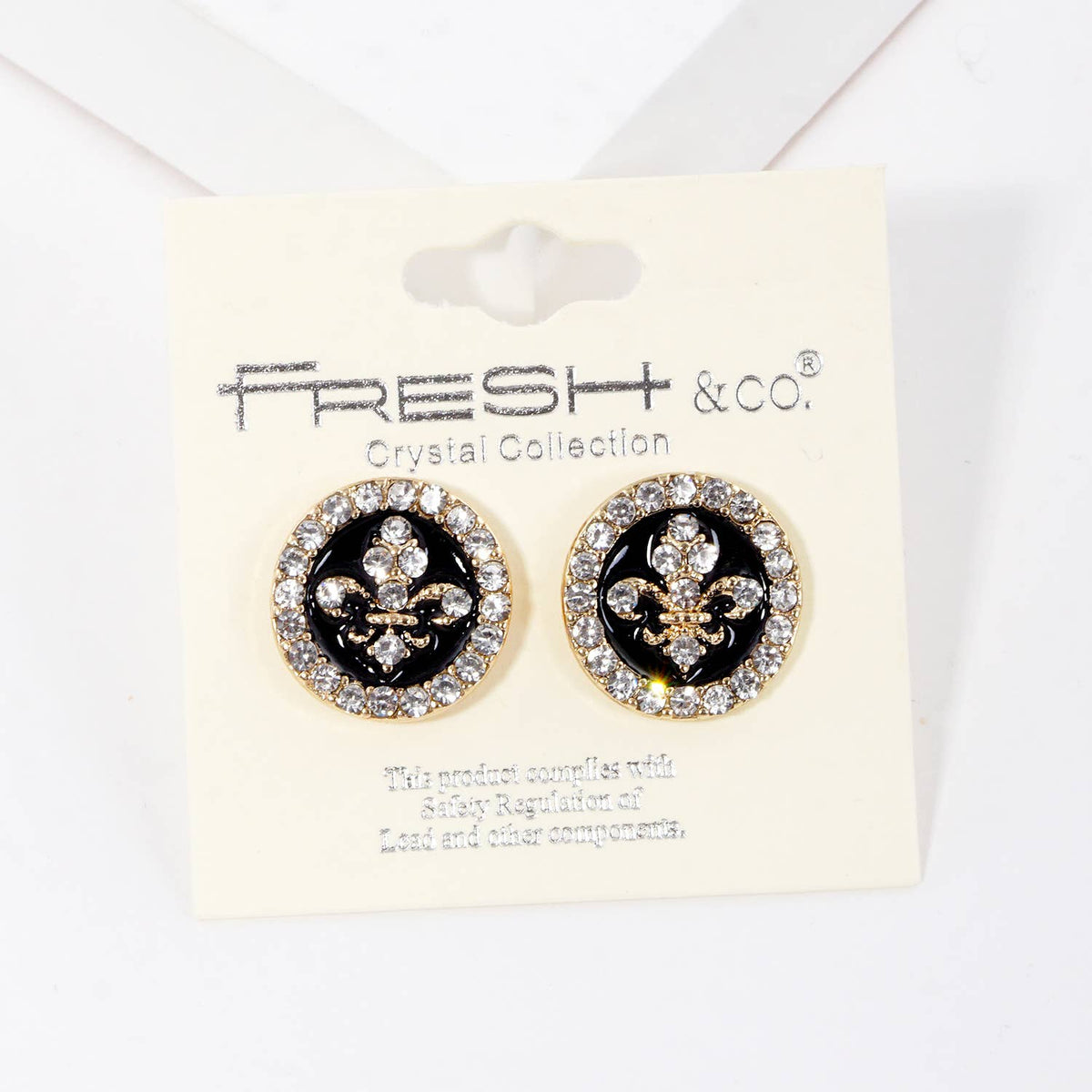 Gold Plated Cubic Round Fleur De Lis Stud Earrings
