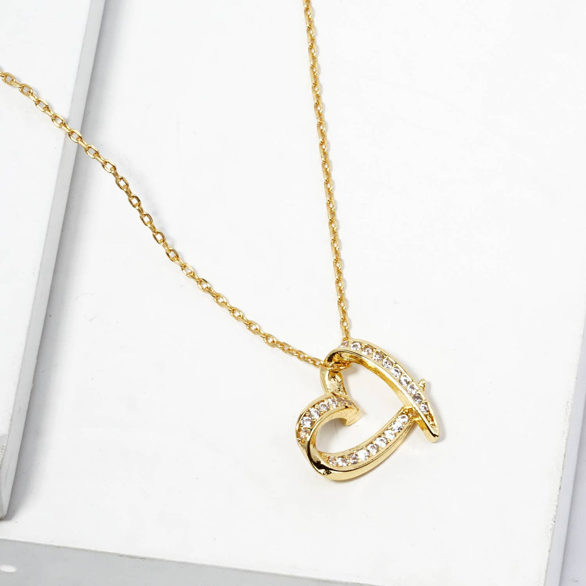 Dainty Crystal Open Heart Pendant Necklace