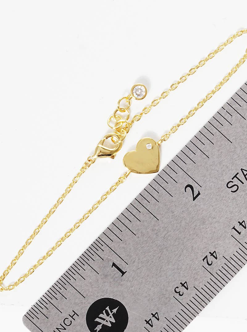 Dainty Cubic Zirconia Heart Charm Bracelet