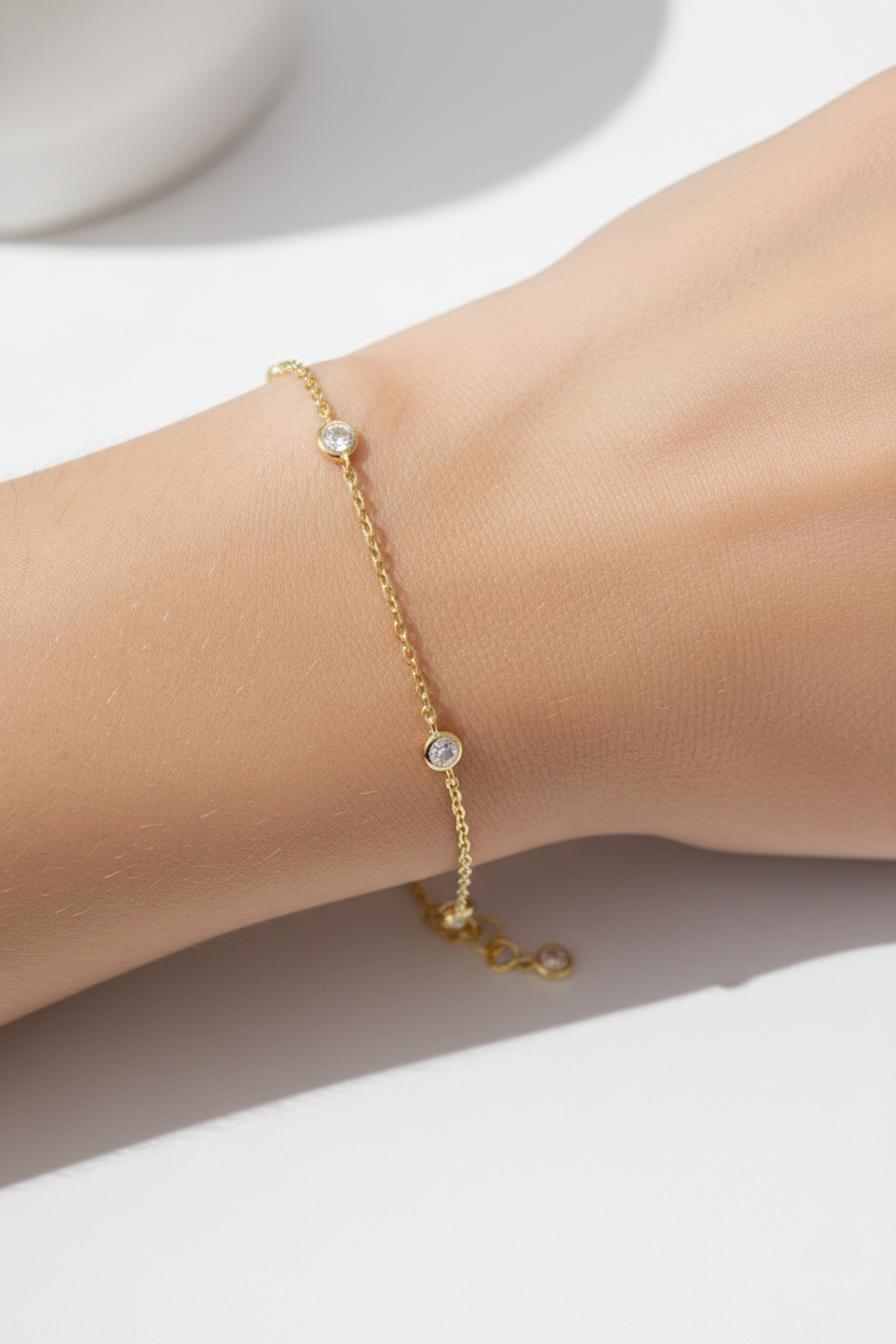 Delicate Rainbow CZ Bezel Station Bracelet