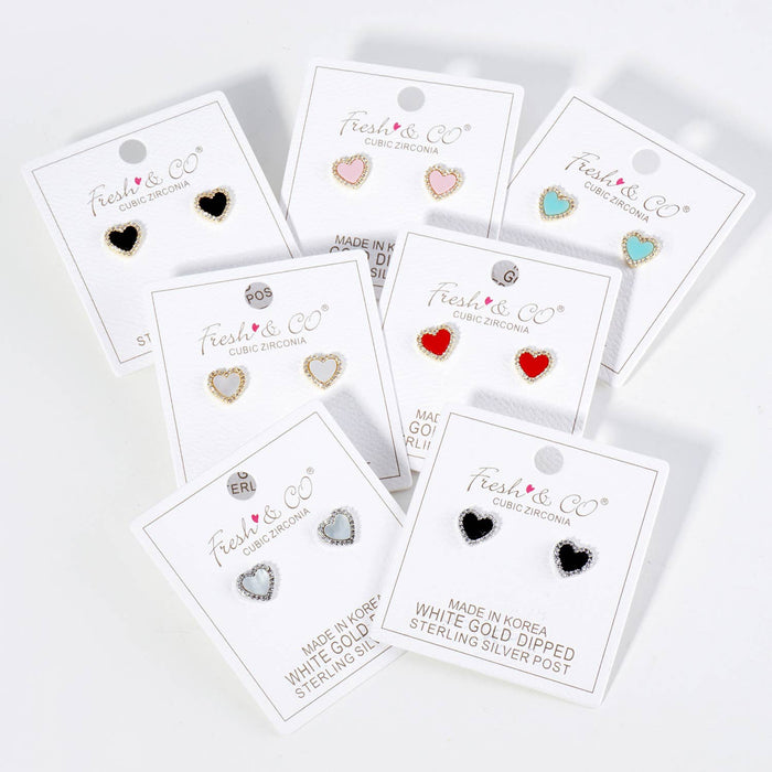 Heart Stud Earrings / 18K Gold Dipped Pave Set Cubic