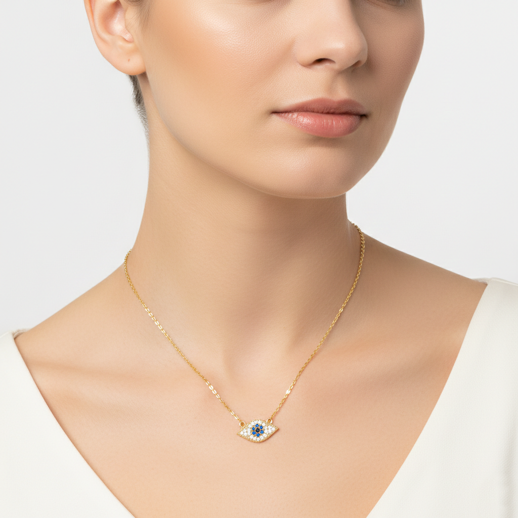 Cubic Zirconia Evil Eye Pendant Necklace