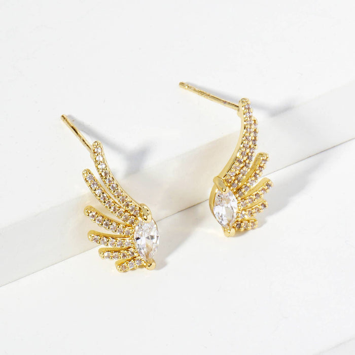 18K Gold Dipped Angel Wings Cubic Zirconia Stud Earrings