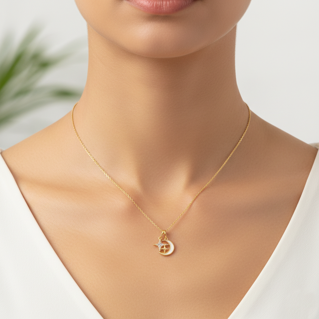 Celestial Moon and Star Charm Pendant Necklace