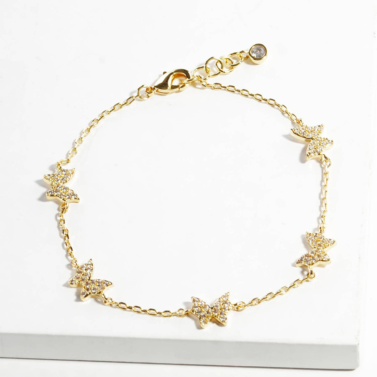 Sparkling Pavé Butterfly Trio Bracelet in 14K Gold Finish
