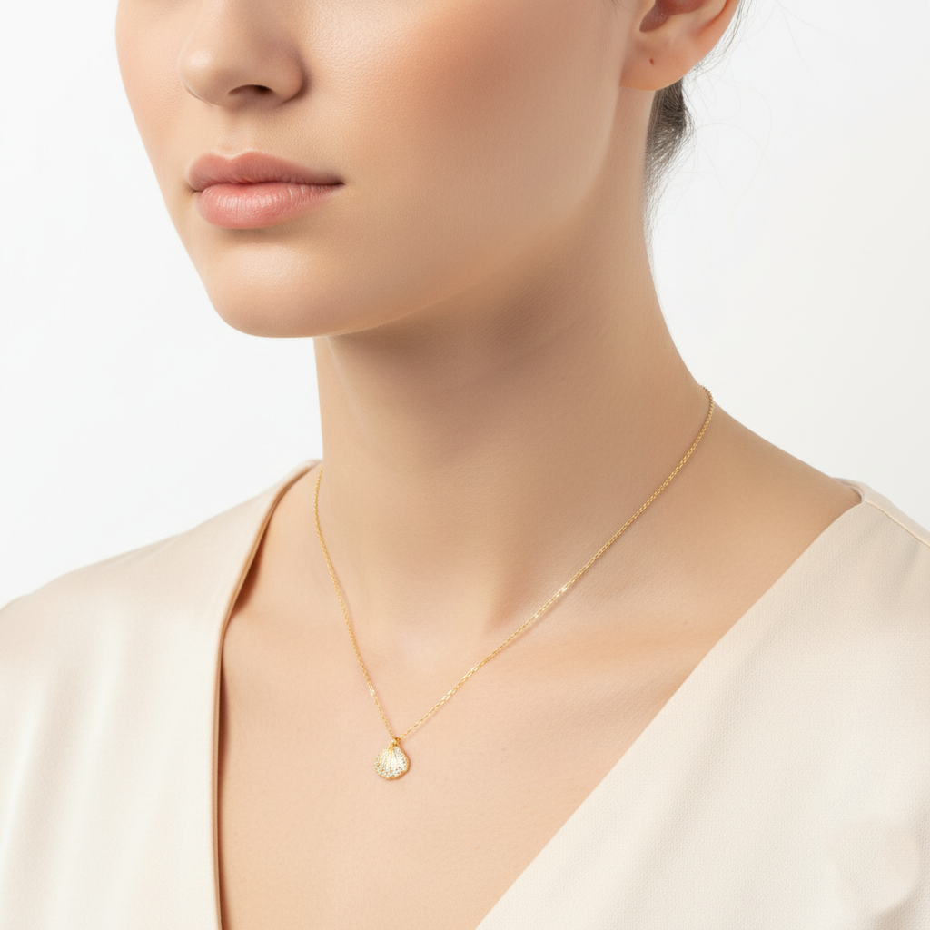 Pave Crystal Seashell Pendant Necklace
