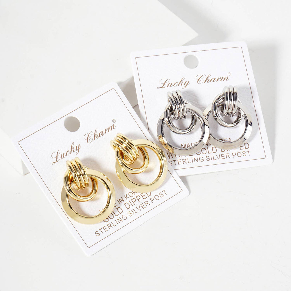 Polished Brass Interlocking Circle Doorknocker Earrings