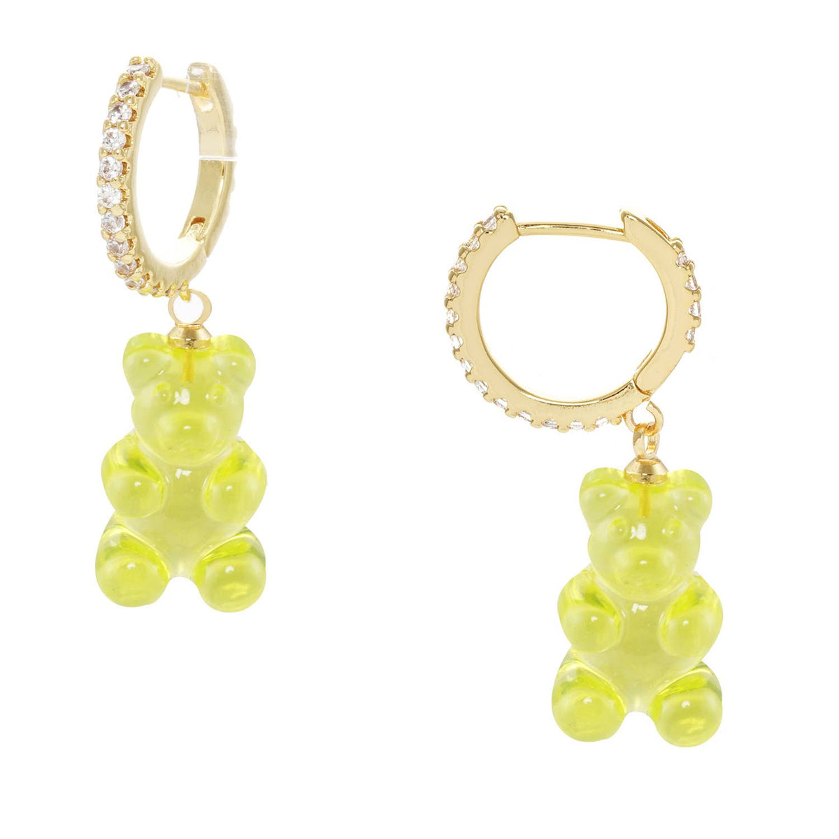 Color Gummy Bear Huggie Earrings with Cubic Zirconia.
