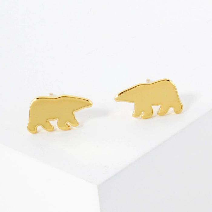 Bear 18K-Gold-Dipped Polished Brass Flat Stud Earrings