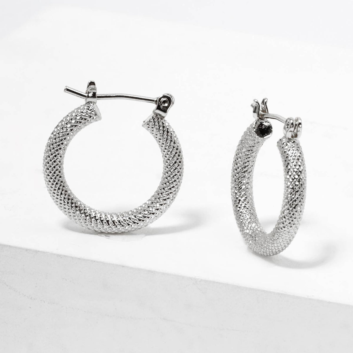 Textured Spiral Grid Hoop Earrings