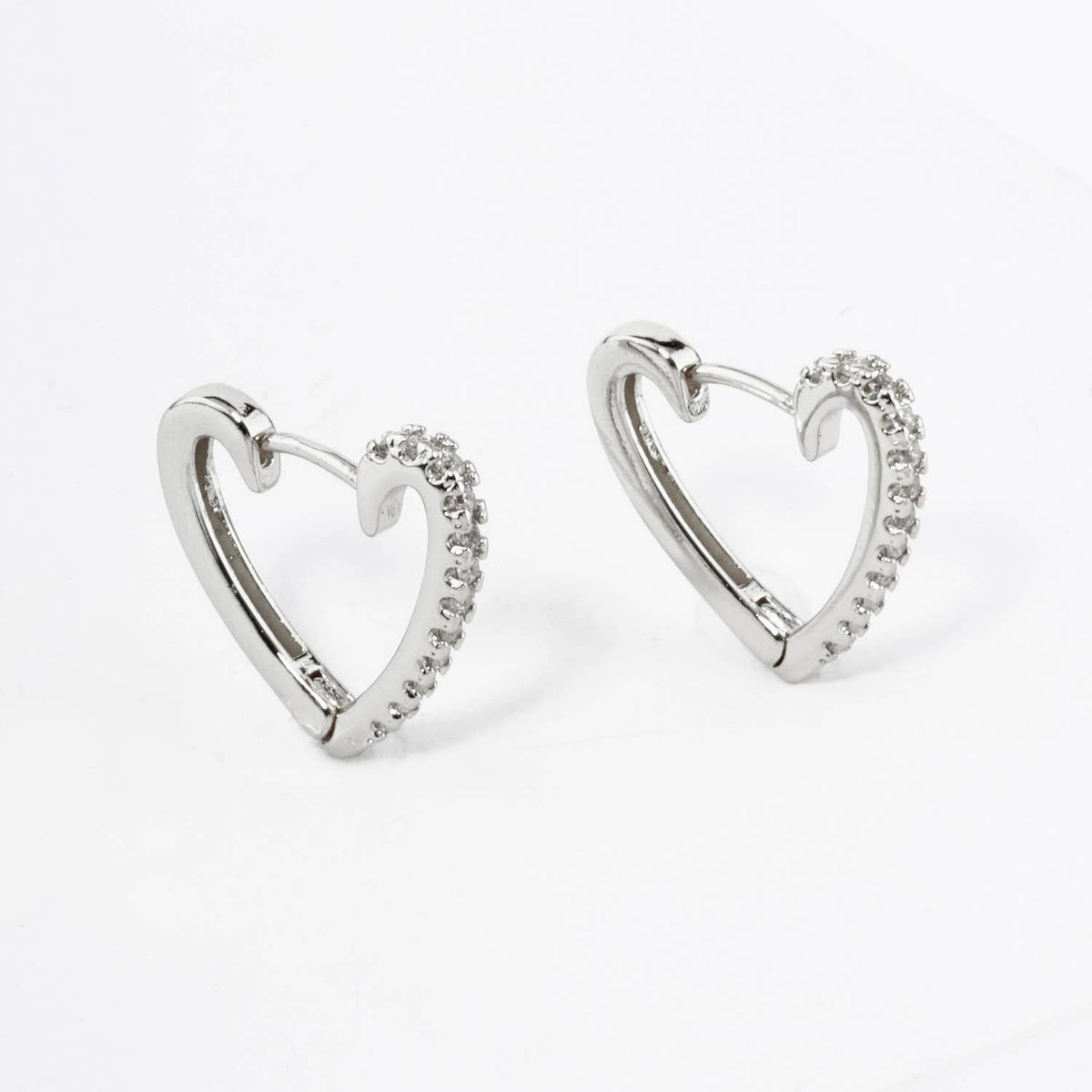 18K GOLD DIPPED PAVE CUBIC ZIRCONIA 15MM HEART HUGGIE HOOP
