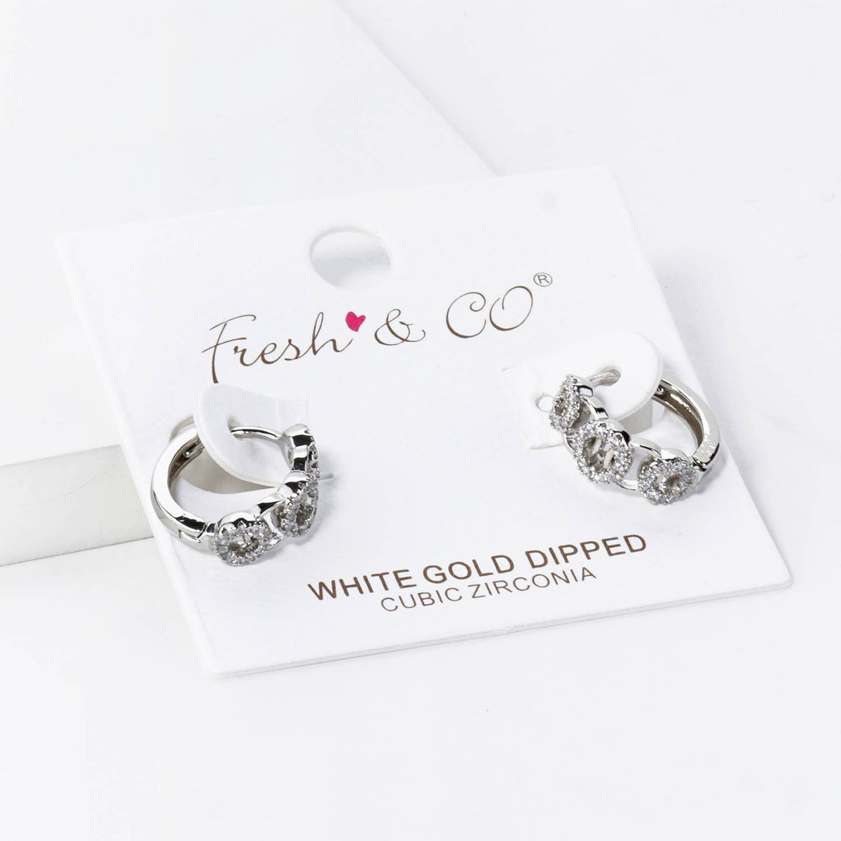 CUBIC ZIRCONIA MULTI CIRCLE 13MM HUGGIE HOOP EARRINGS