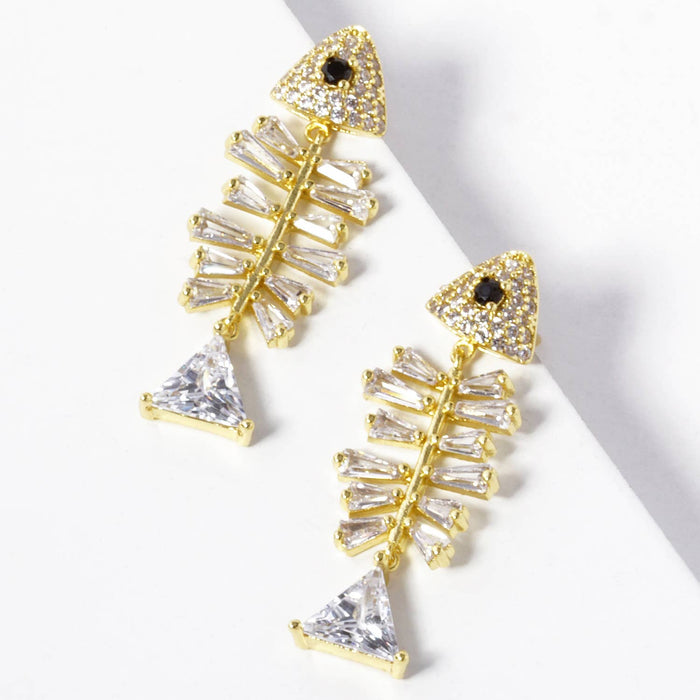 Sparkle Fish Bone Dangle Earrings