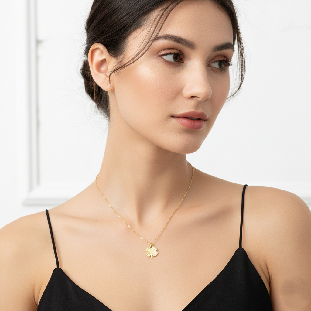 SUNBURST CLOVER PENDANT NECKLACE / 18K GOLD DIPPED