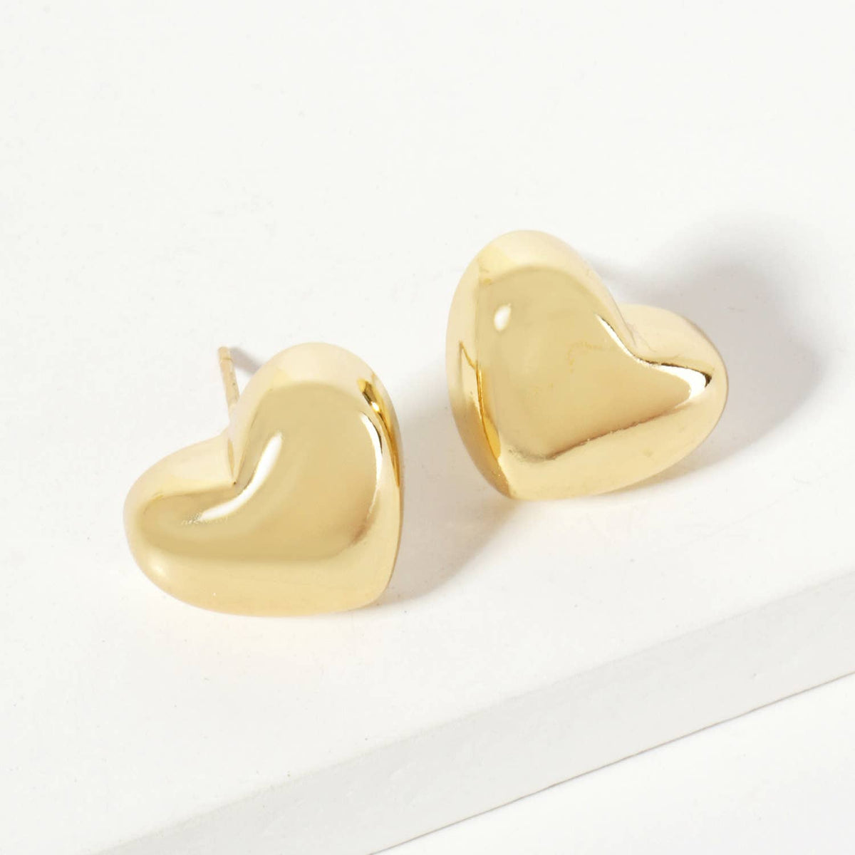 Polished Brass Heart-Shaped Stud Earrings