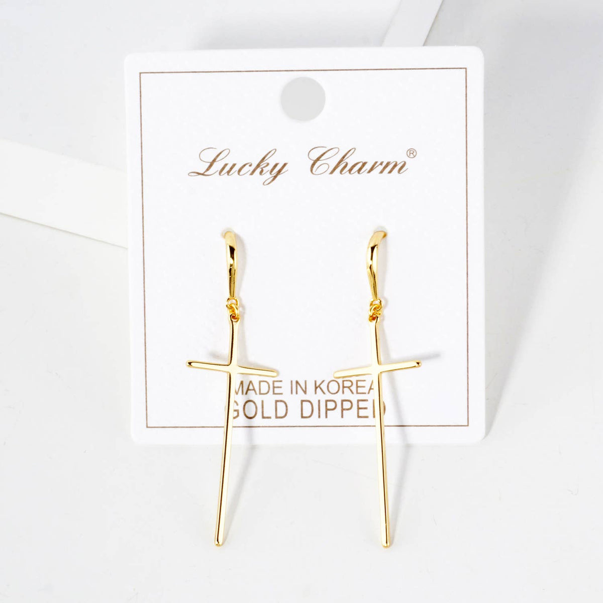 Polished Cross Drop 18K-Gold-Dipped Brass Earrings