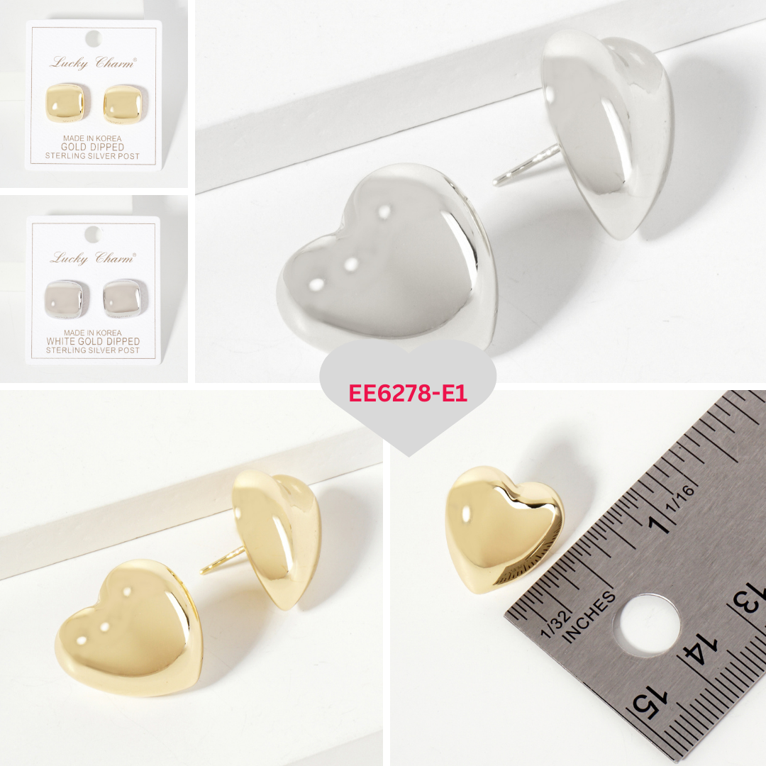 Polished Brass 17mm Heart-Shaped Stud Earrings