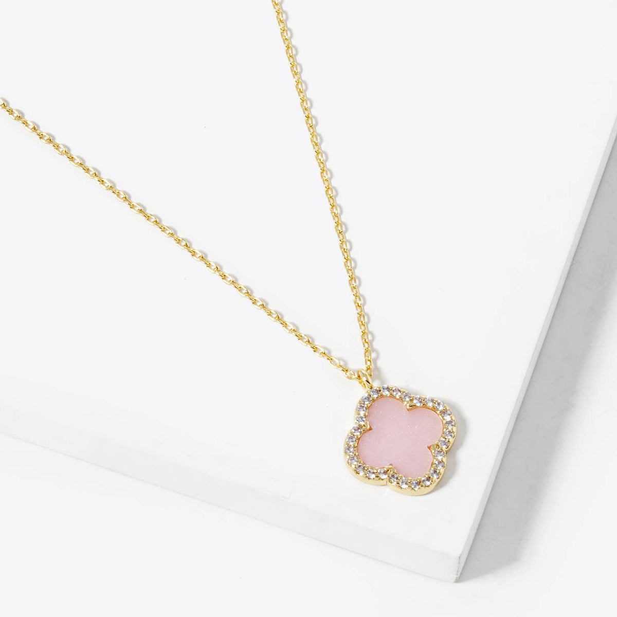 Pavé Border Four-Leaf Clover Pendant Necklace