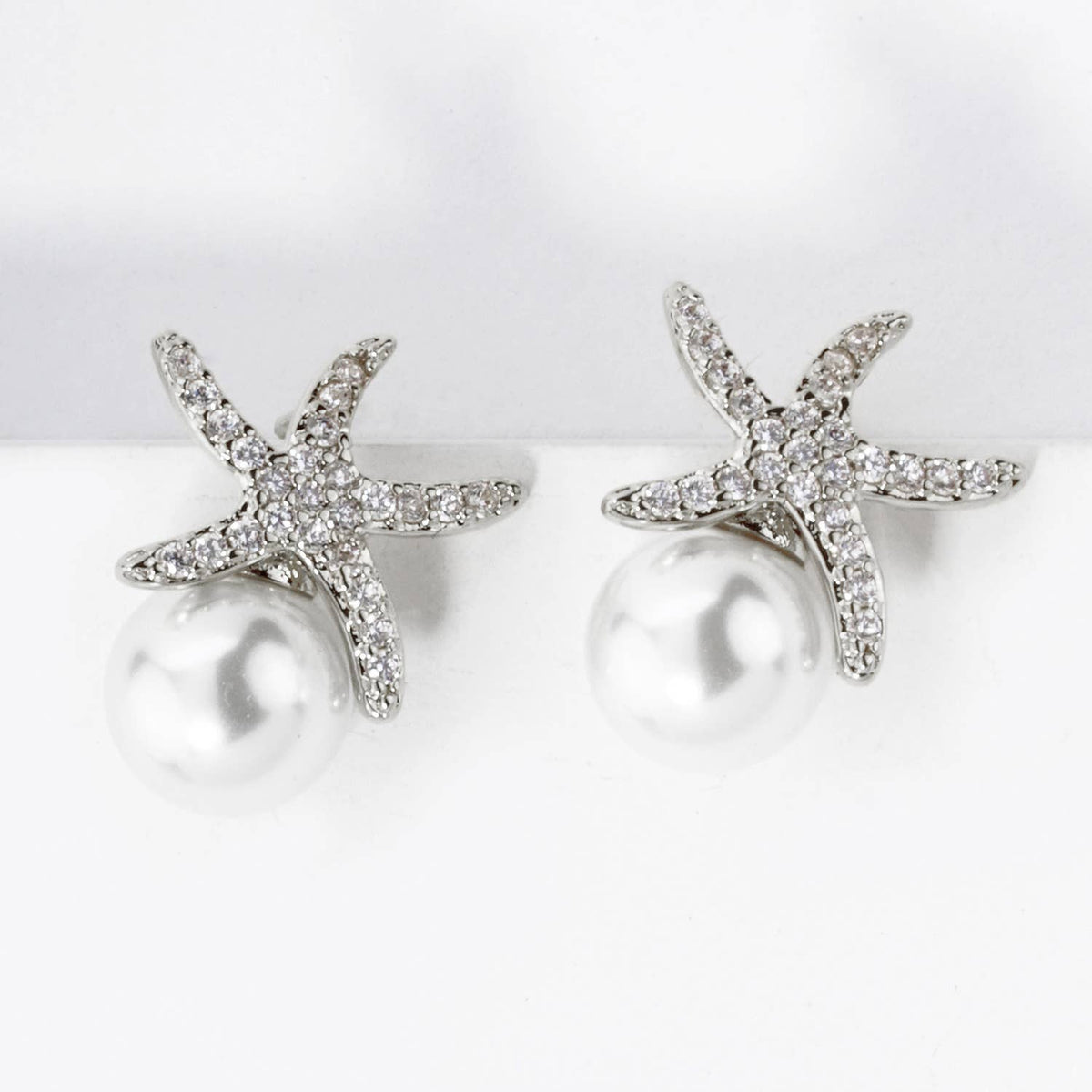 SEA STARS STARFISH 8MM PEARL STUD EARRINGS