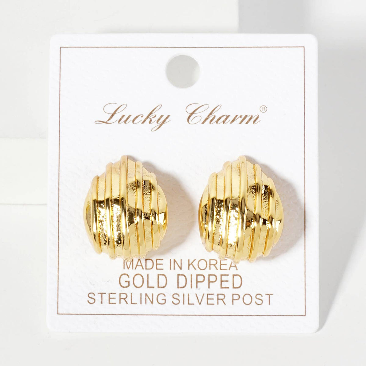 Polished Brass Lined Soft-Curve Teardrop Post Earrings