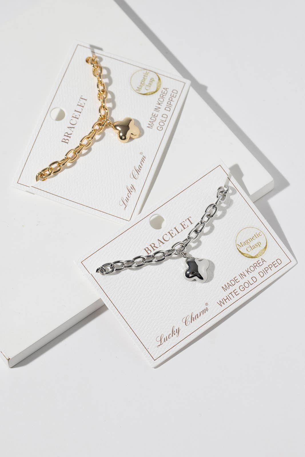 Minimalist Puffy Clover Charm Link Chain Bracelet