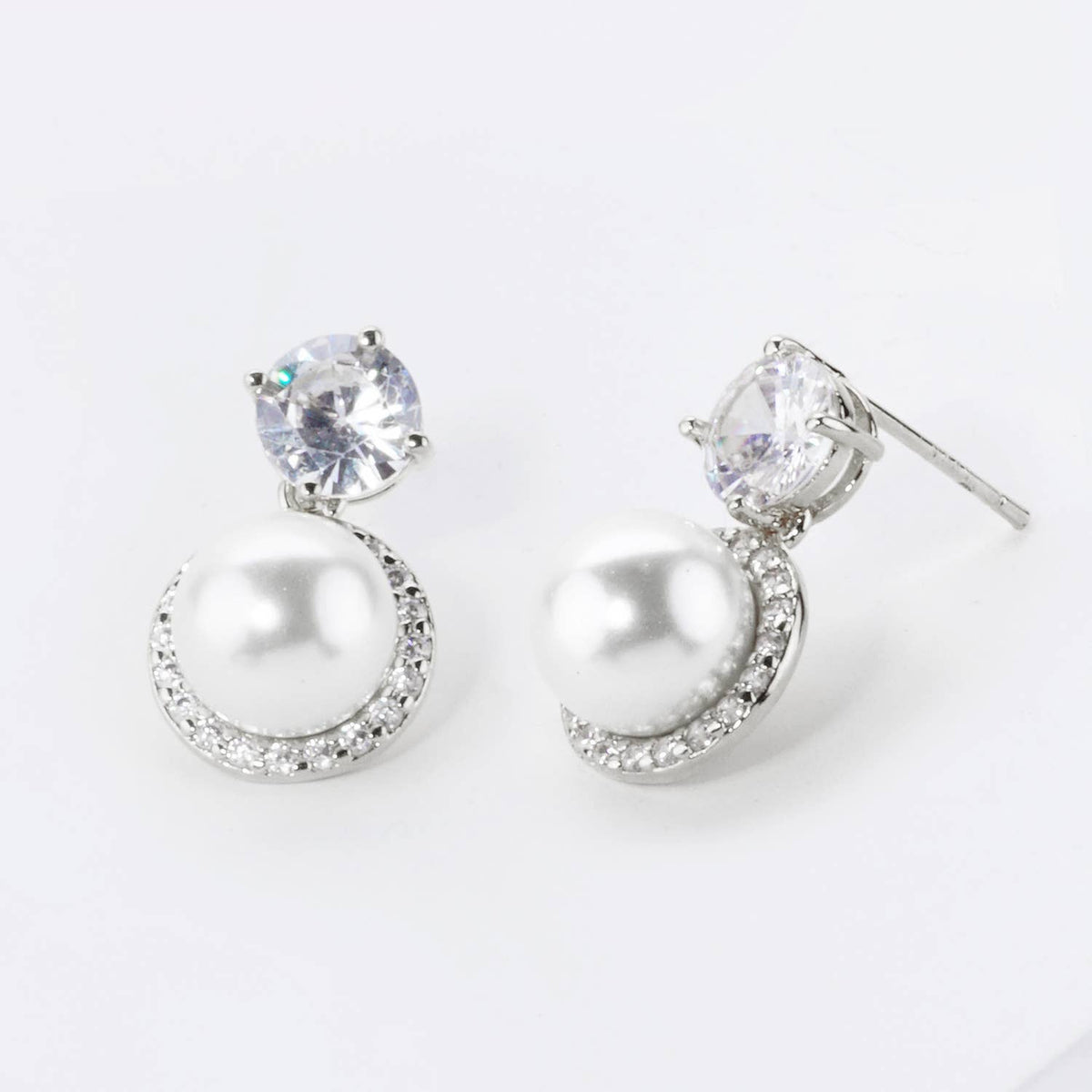 CUBIC ZIRCONIA PEARL DROP POST EARRINGS