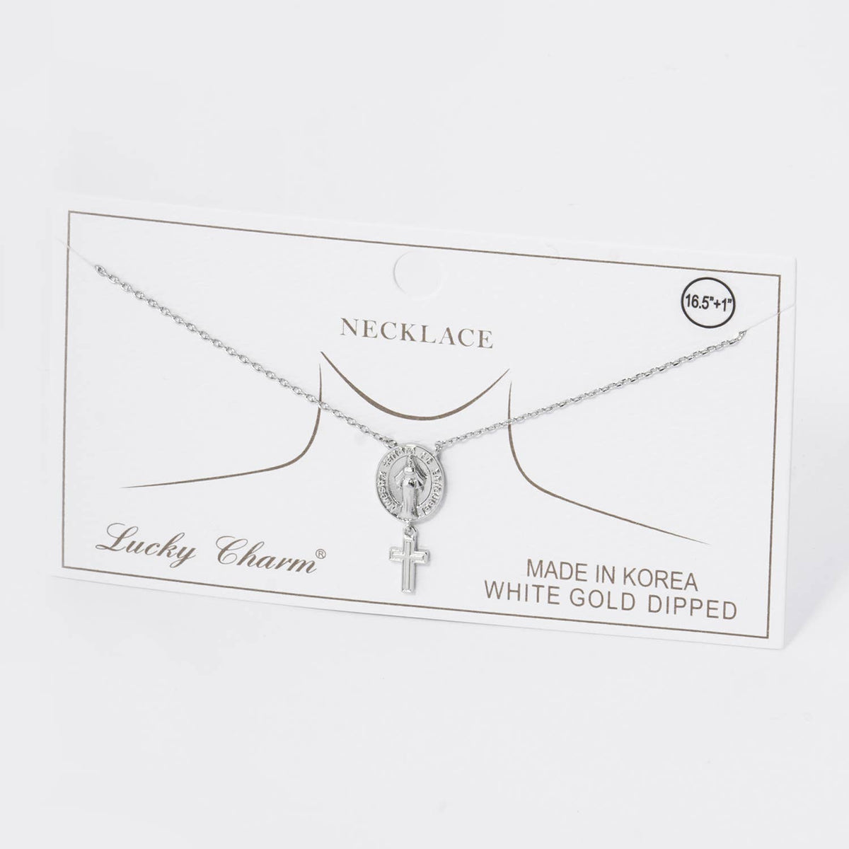 Gold Dipped Virgin Mary & Cross Double Pendant Necklace