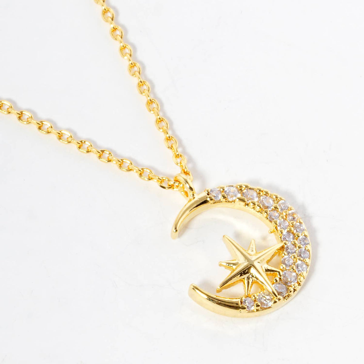 Celestial Crescent Moon and North Star Pendant Necklace