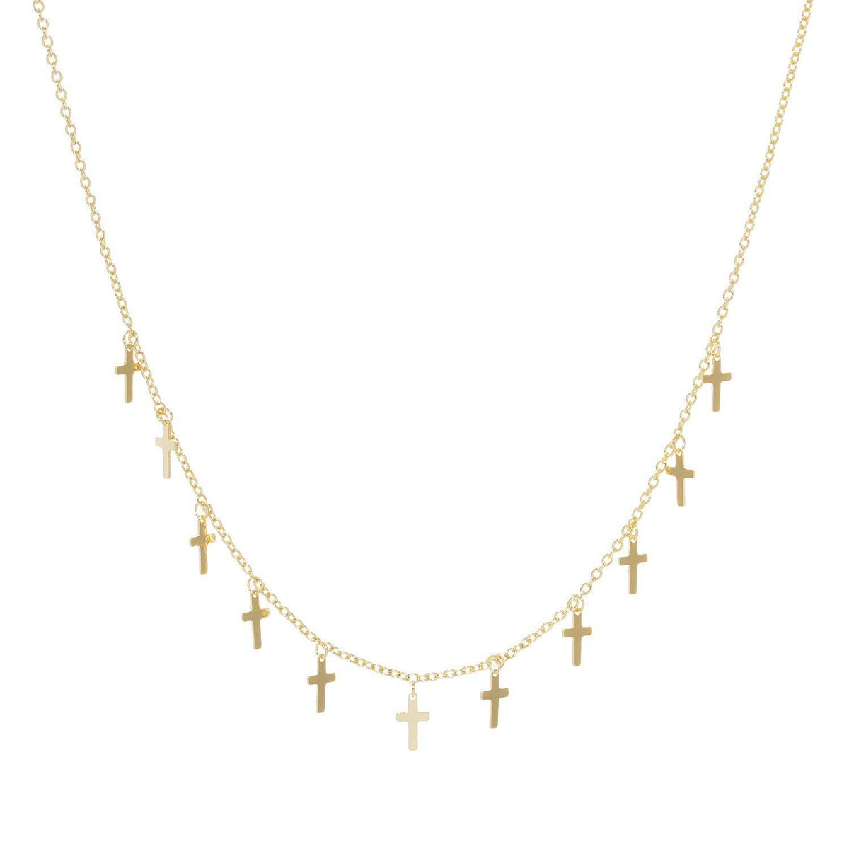 Gold Plated Chain w/ Dangling Crosses Necklace