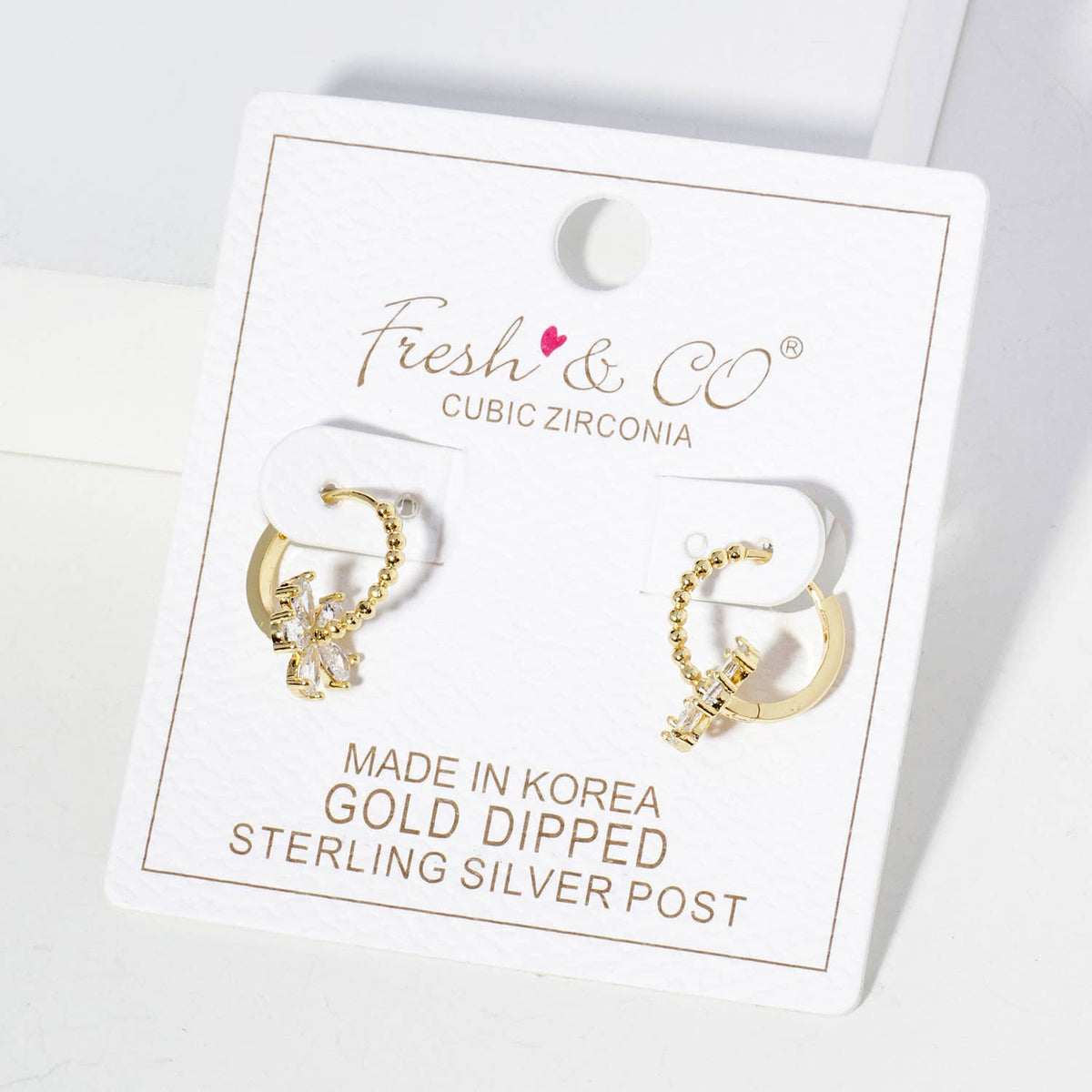 Cubic Zirconia Flower Drop 12mm Huggie Hoop Earrings