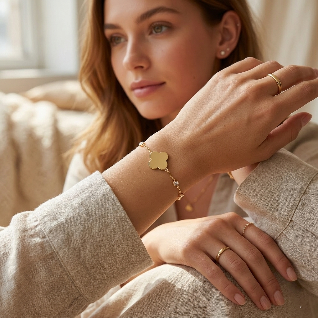 Dainty Clover Station Bracelet with CZ Accents