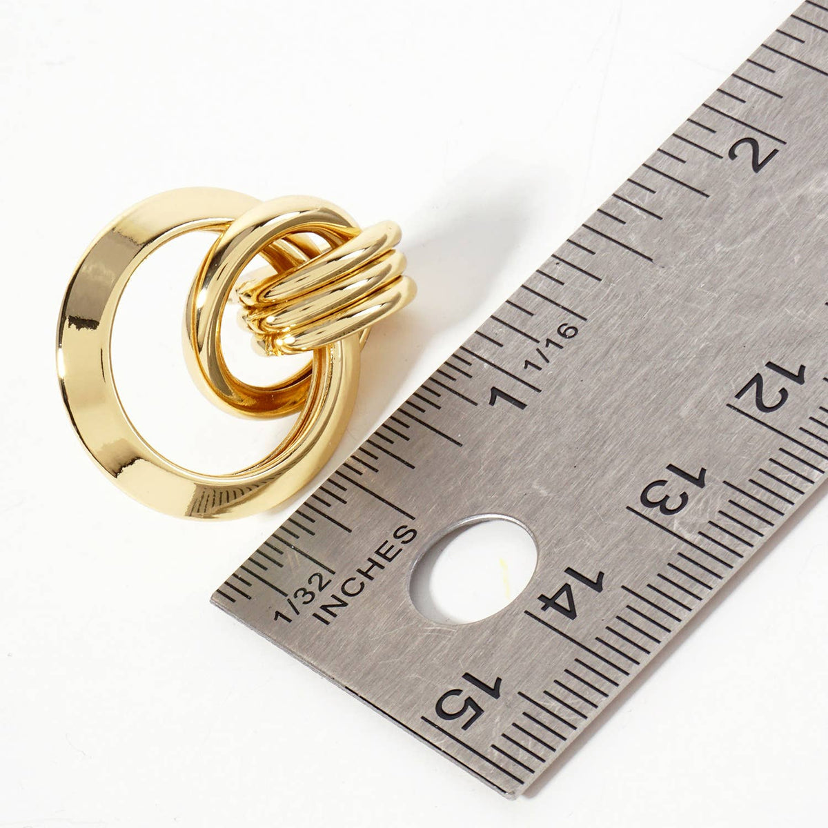 Polished Brass Interlocking Circle Doorknocker Earrings