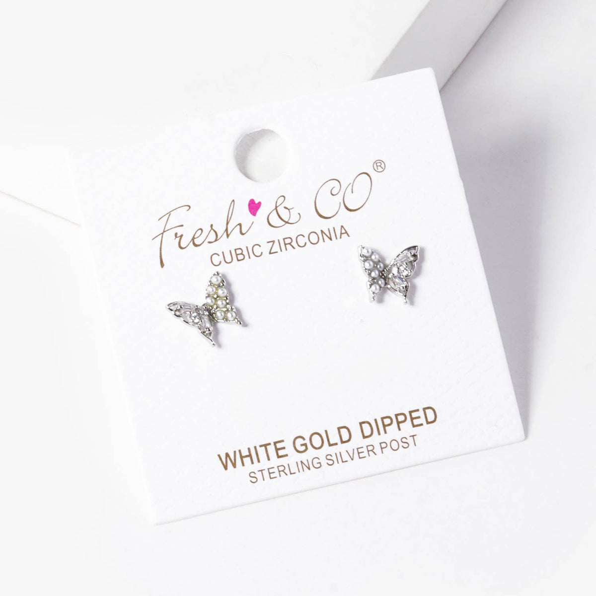 Dainty Pave Butterfly Stud Earrings with Pearl Accents