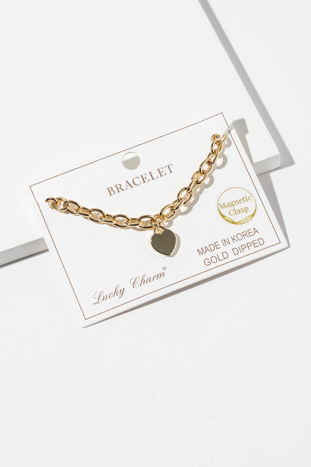 Chunky Link Heart Charm Bracelet with Easy Magnetic Clasp