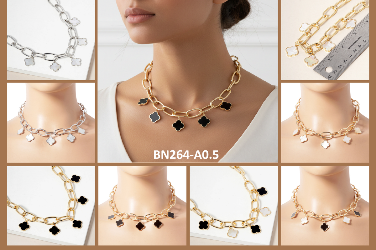 Clover Charm Chunky Link Chain Necklace