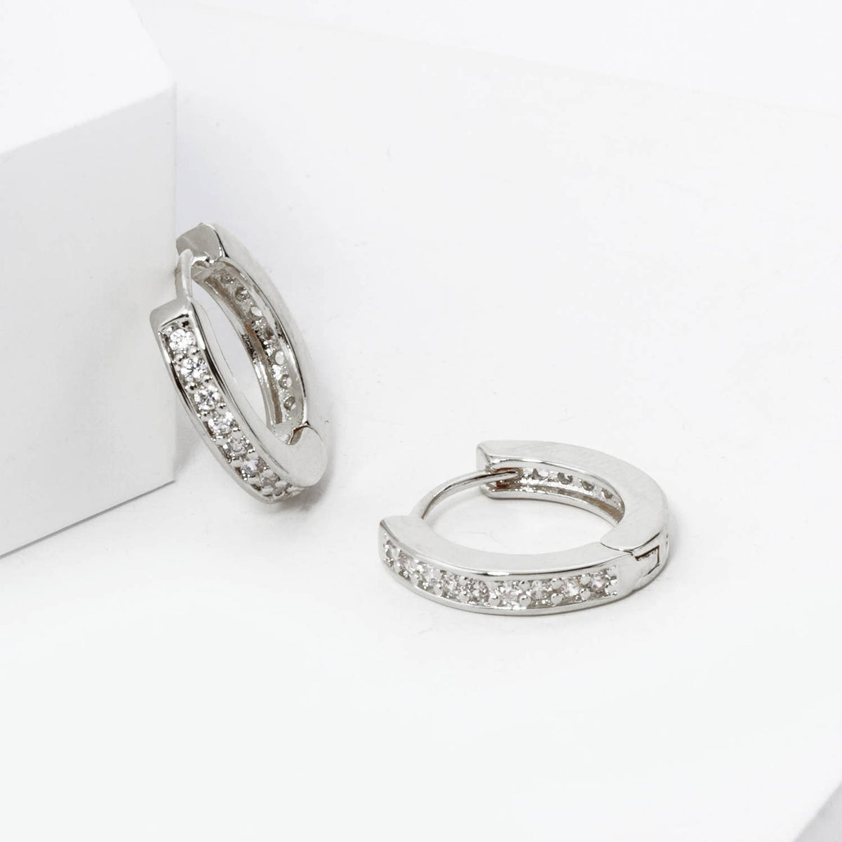 CUBIC ZIRCONIA 12MM HUGGIE HOOP EARRINGS